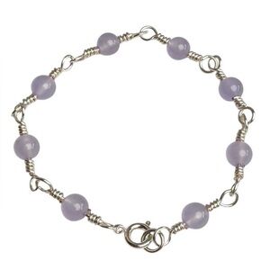 Hand Crafted Lavender Quartz & Silver Tone Copper Wire Wrap Bracelet Sz 6 NEW